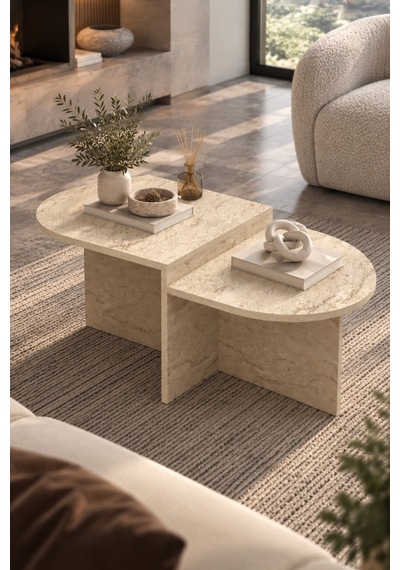 Sulorahome Kademeli Oval Orta Sehpa Atlantik-traverten