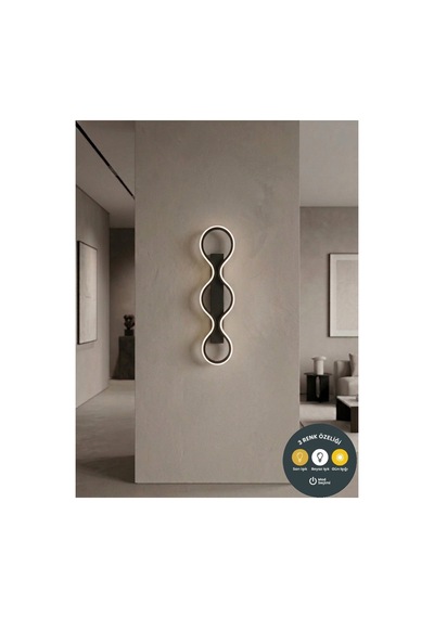 Lumina Loop Siyah Tasarım Dikey Led Aplik Modern Gece Lambası - 3 Renkli 60 Cm