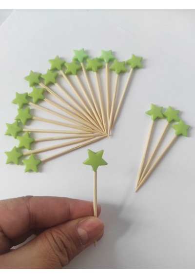 100 Adet Dekoratif Yıldız Parti Kürdanı 6 Cm Yeşil - Yıldız 10 Mm