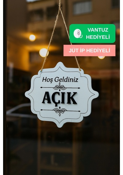 Ahşap Dekoratif Kesim Açık-kapalı Yazısı - Beyaz