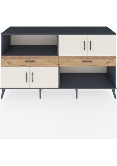 Hyperion Konsol 8 Raflı 3 Çekmeceli Tek Kapaklı 176x44x99 Antras Antrasit-aytaşı/çam Hyperion Konsol 8 Raflı 3 Çekmeceli Tek Kapaklı 176x44x99 Antras Antrasit-aytaşı/çam