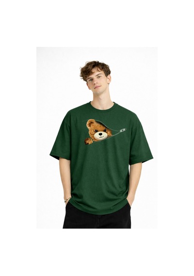 Misa Tahtakale Mn - Bear Baskılı Oversize Tişört Hakı Çok Renkli