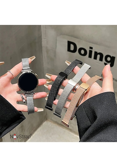 Novstrap Huawei Watch Gt4 41mm Gt5 41mm İle Uyumlu Kordon 18mm Magnet Tokalı Luxury Slim Metal Hasır