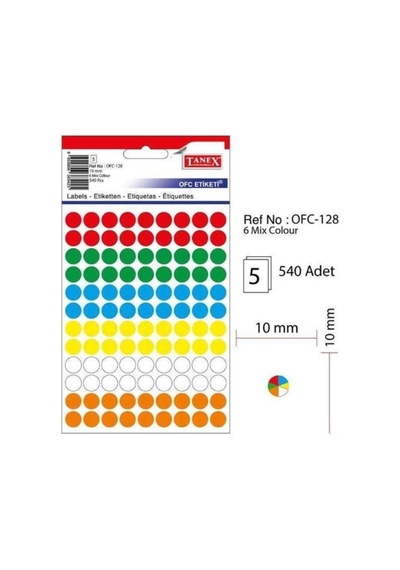 Ofc-128 Mıx Color Ofis Etiketi 10mm 5 Set 540 Adet Etiket 1