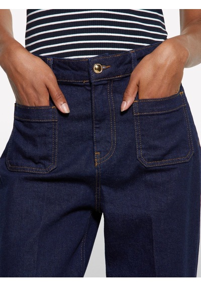 Sisley Pamuk Karışımlı Önü Yama Cepli Bol Paça Denim Pantolon Kadın Mavi Pantolon - 325a448qlf07g Sisley Pamuk Karışımlı Önü Yama Cepli Bol Paça Denim Pantolon Kadın Mavi Pantolon - 325a448qlf07g