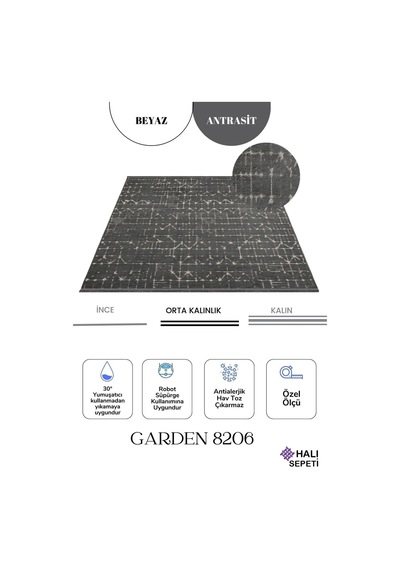 Enti Terrace 8206 Antrasit Iskandinav Halı Yıkanabilir Kesme Yolluk Koridor Kaymaz Çocuk Odası Antrasit