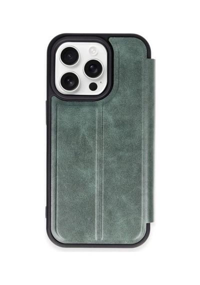 Apple iPhone Uyumlu 15 Pro Max Kılıf Flip Cover - Koyu Yeşil Diğer