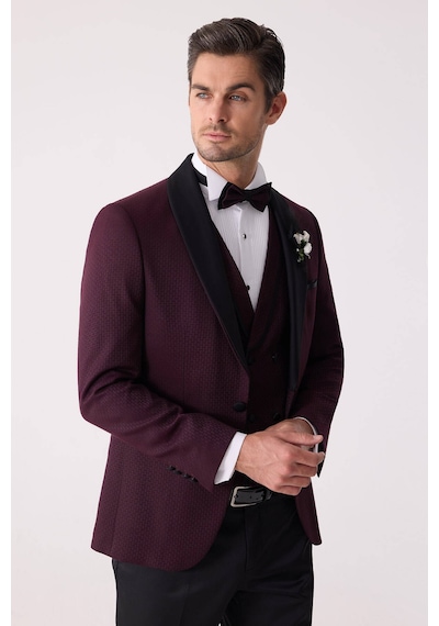 Ysf Erkek Mürdüm Çıkma Şal Yaka Slim Fit Damatlık