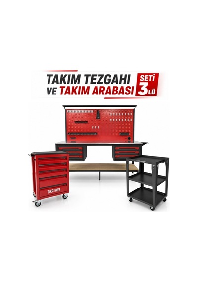 Takpower Takım Tezgahı Ve Takım Arabası Profesyonel Atölye Seti Kırmızı