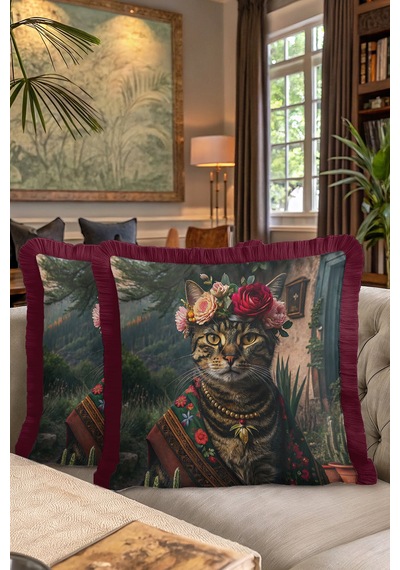 Bohem Lüks Çiçekli Saçaklı Yastık Kılıfı - Sanatsal Kedi Vintage Bordo Püsküllü Kırlent Kılıfı Tozlu Toprak Siyah Bohem Lüks Çiçekli Saçaklı Yastık Kılıfı - Sanatsal Kedi Vintage Bordo Püsküllü Kırlent Kılıfı Tozlu Toprak Siyah