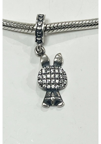 Fubena Yerli Üretim Taşlı Parıltılı Tavşan Sallantılı Charm Gümüş