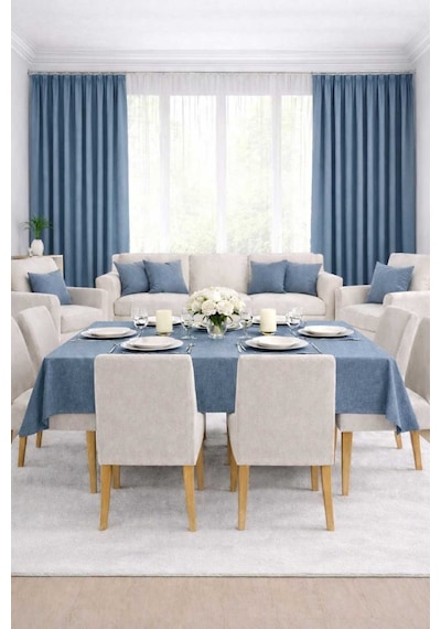 Perdeyap1980 Kadife Dokulu Açık İndigo Renk Ada Serisi Runner 40 X 140 Cm Açık Indigo