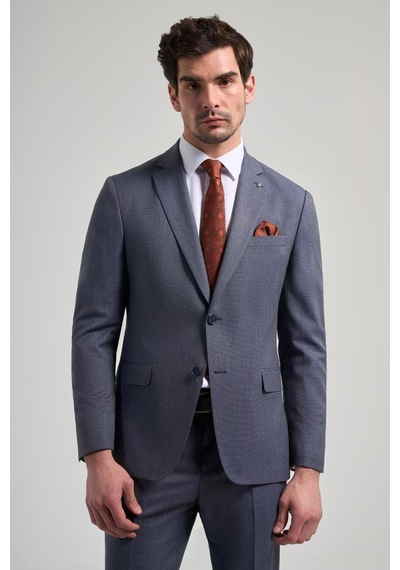 İmza Kendinden Desenli Bez Ayağı Mono Yaka Tam Astar Esnek 6 Drop Slim Fit Takım Elbise 1001250168 Lacivert