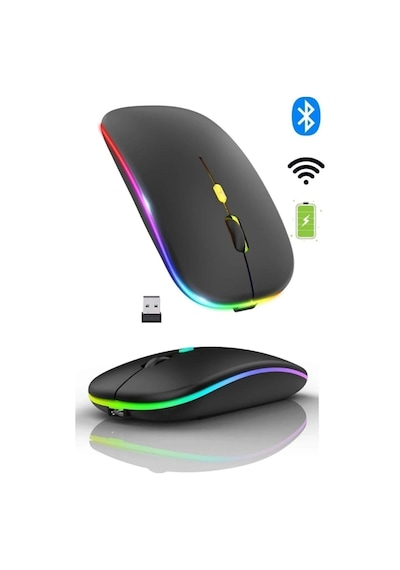 Shopytech Çift Mod Kablosuz Mouse Bluetooth 5.2 + 2.4g Şarjlı Sessiz Tıklama Rgb Işıklı 500 Mah Siy 2.4G Vertical