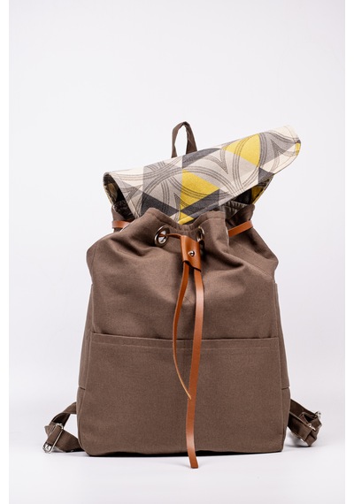 Fabric Craft Bag Sırt Çantası Duck Kumaş Kapaklı 38x40 Cm Kahverengi