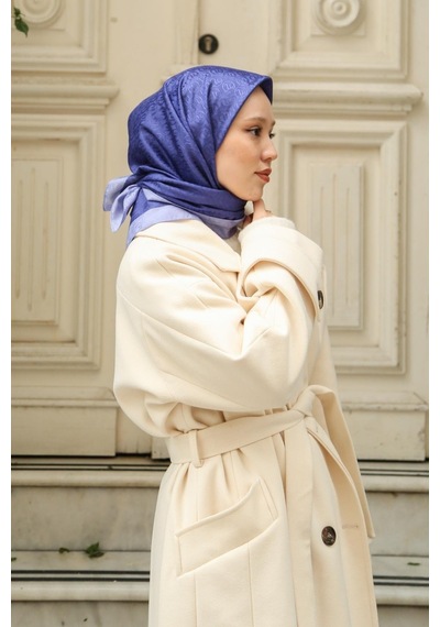 Eşarp - Premium Lux Original Monogram Eşarp İpek Vual, Yüksek Kalite, Hafif, Rahat, Şık, Scarf Mor