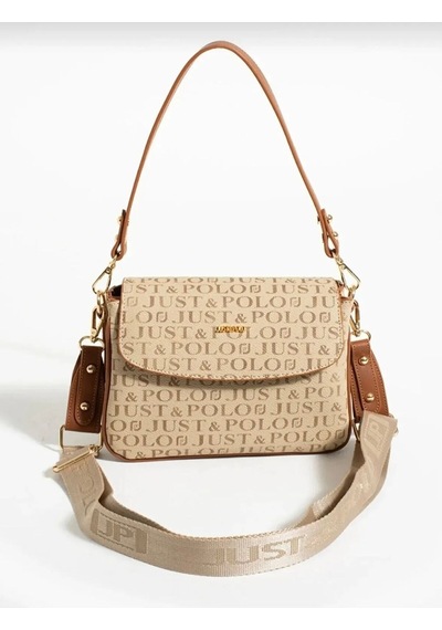 Just Polo Kum Taba 2 Bölmeli Omuz Çantası Monogram 2197mh Kum - Taba
