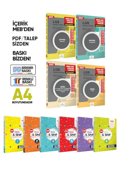 2027 Lgs 8.sınıf 4lü Çıkmış Meb Örnek Sorular Ve 6lı Modül Ödm Set Çalışma Kitabı A4 Renkli Baskı