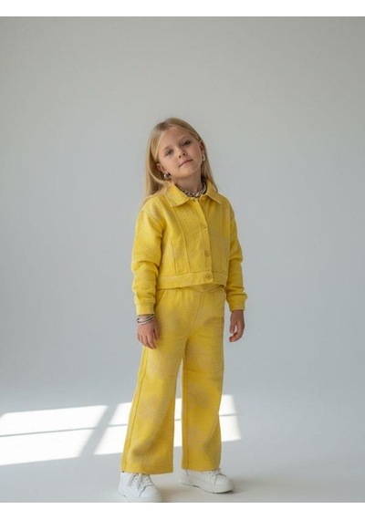 Zekids Kız Çocuk Çiçek Desenli Dokulu Tasarım Ceket-16896 Sarı