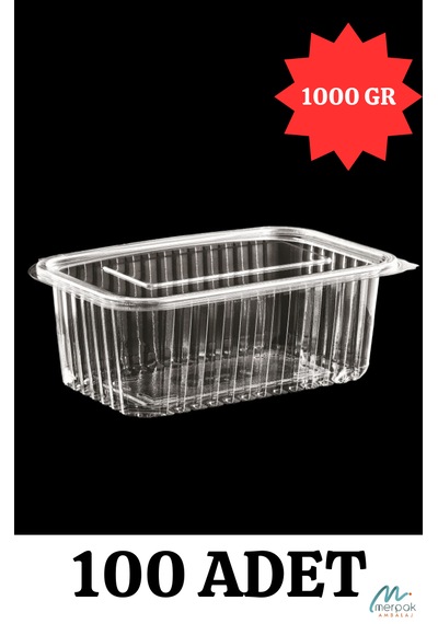 Plastik Saklama Kabı 1000 Gr 100'lü Kapaklı Sızdırmaz Kap Şeffaf Kullan At Kase