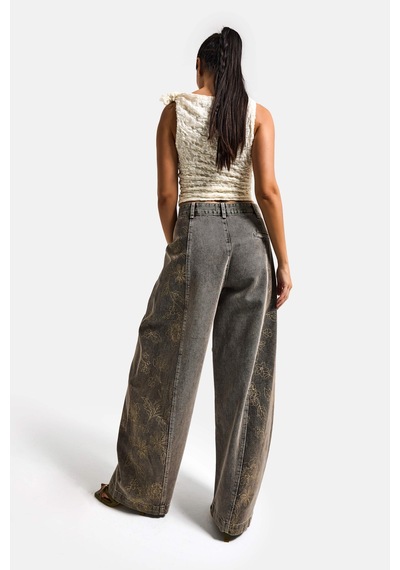 Itsbasic Kadın Kot Rengi 4s6-16 Süper Baggy Balon Fit Nakış Detaylı Özel Tasarım Denim Jean Mavi