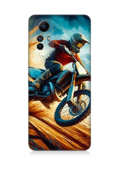 Xiaomi Redmi Note 12s Uyumlu Alevler Arasında Motosiklet Sıçrayışı Desenli Silikon Kılıf Çok Renkli