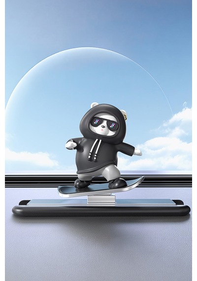 Thentech Kaykaycı Panda Cool Araç İçi Numaratör Hoodieli Torpido Üstü Hareketli Stand Siyah
