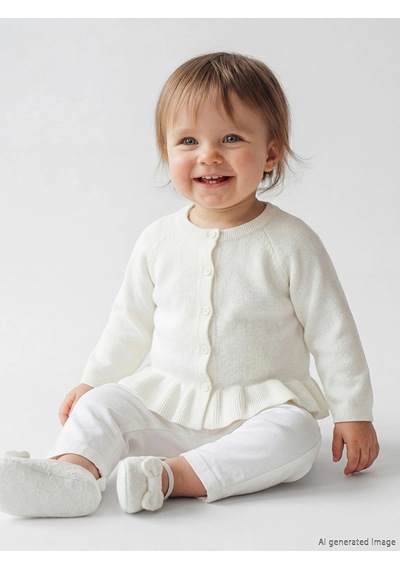 LC Waikiki Lcw Baby Ekru Bisiklet Yaka Kız Bebek Triko Hırka Cream