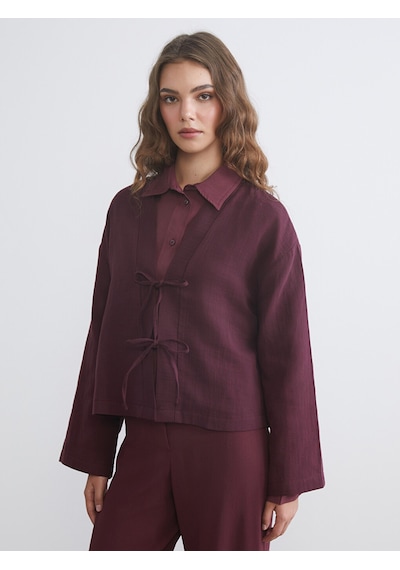 Lcw Modest Mürdüm V Yaka Oversize Müslin Kadın Kimono