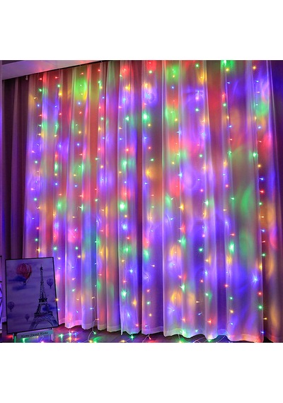 Rgb Perde Led Işık 3x3m 300 Led, 10 Sarkıtlı Ortam Aydınlatma Işığı Karışık-çok Renkli
