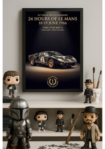 Ford Gt40 Siyah Ahşap Çerçeveli Poster, Dekoratif Araba Duvar Tablosu