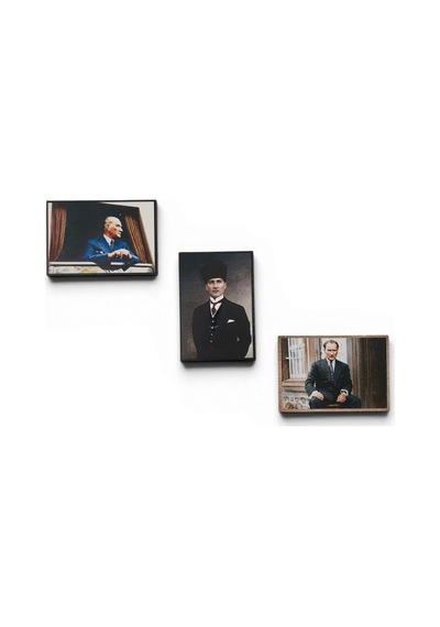 Hediyelik Atatürk Ahşap Magnet Seti 3 Adet - No:1 Kaliteli İşçilik Özel Baskı Karışık Renkli