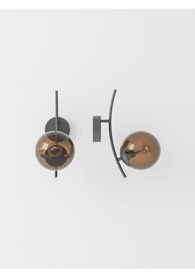 Lal 2 Adet Modern Bal Cam Küre Duvar Apliği - Siyah Metal Gövdeli Dekoratif Aydınlatma Siyah Kasa Bal Cam Tek Ebat Diğer