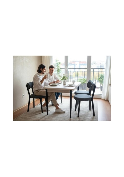 Efe Mobilya T-6013 Traverten 70x120 Mdf Teddy Antrasit 4 Kişik Mutfak Masası Takımı Antasit
