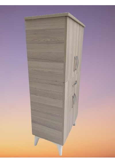 Çok Amaçlı Dolap Cordoba Model Hard Parlak Suntalem 130 Cm 4 Raf Demonte El Yapım Kahverengi - Krem