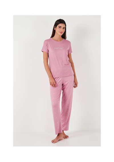Lela Regular Fit Bisiklet Yaka Kısa Kollu Bayan Pijama Takımı 65750107 Pudra