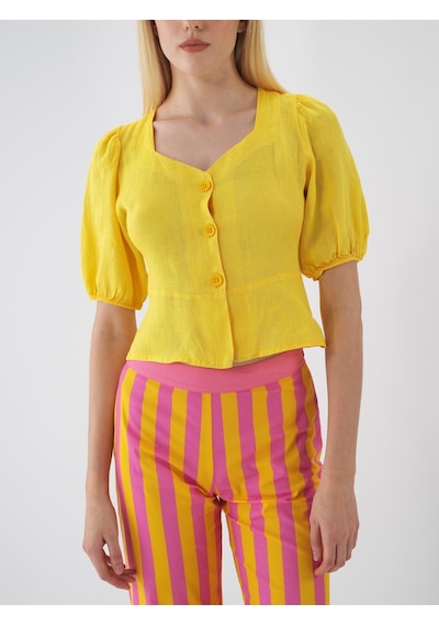 Xint Sarı %100 Keten Regular Fit Bluz 751075