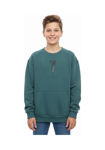 Kanguru Cepli Bisiklet Yaka Erkek Çocuk Sweatshirt-90905 Yeşil