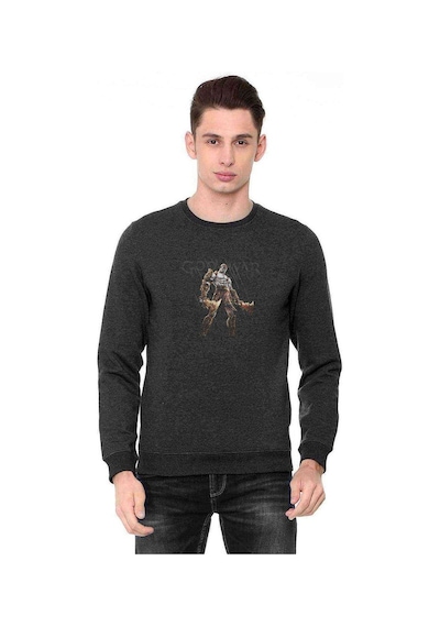 God Of War Remastered Baskılı Füme Erkek Örme Sweatshirt