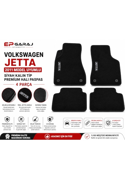 Volkswagen Jetta 2011-2018 Model Uyumlu Siyah Kalın Tip Premıum Halı Paspas Takımı 4 0