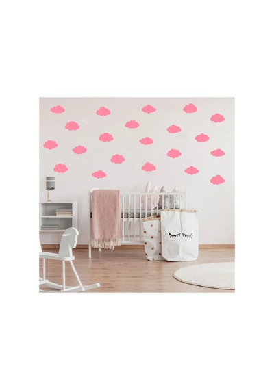 9cm Ebadında Farklı Şekillerde Bulut Duvar Sticker Seti - 52 Adet Bebe Pembe