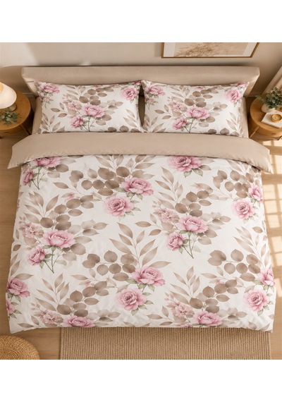 More Home Çift Kişilik Nevresim Takımı Lastikli Çarşaflı Pudra Gül