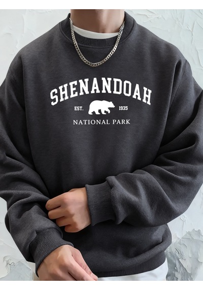 Startmore Startmoresenandah Ulusal Parkı Ayı Baskılar Hoodie Erkekler Sıcak Cep Kapşonlu Kazak Polar Temelleri T Antrasit