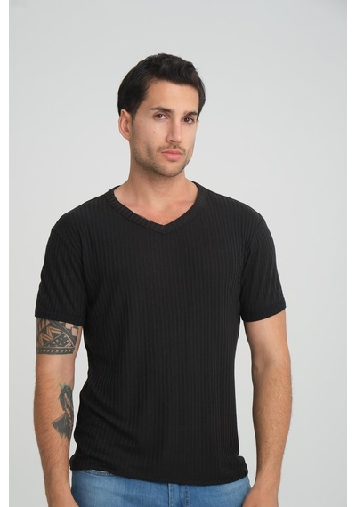 Alexander Gardi Alexandergardı Fitilli V Yaka Regular Fit T-shirt E24-74602 001