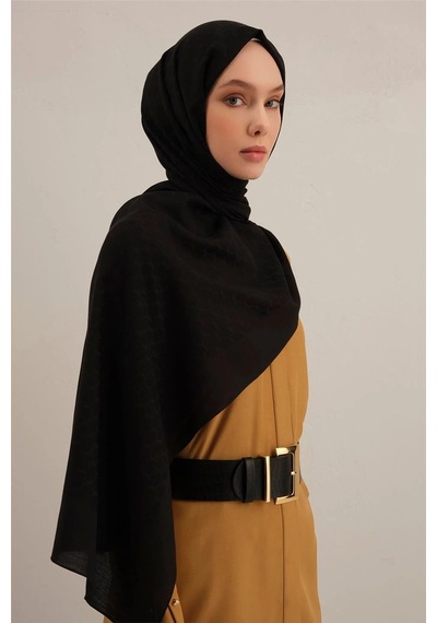 Armine Link Desen Bambu Cotton Şal 2 Siyah