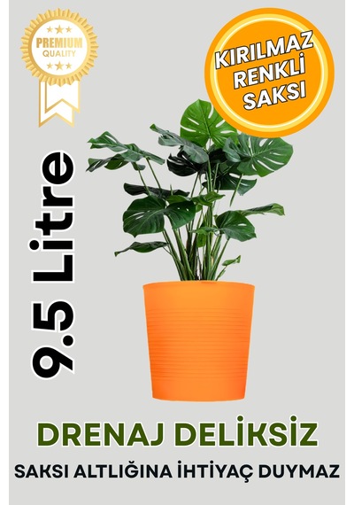 Turuncu Direnajlı 9.5 Litre Dekoratif Bitki Saksısı İç-dış Mekan Bitkileri İçin Uygun Saksı