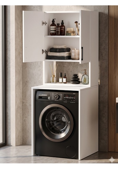 Bleu Çamaşır Makine Dolabı Çok Amaçlı Dolap Banyo Kiler Beyaz