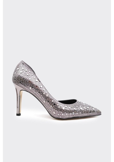 Derinet Taşlı Dekolteli Kadın Stiletto Platin Platin