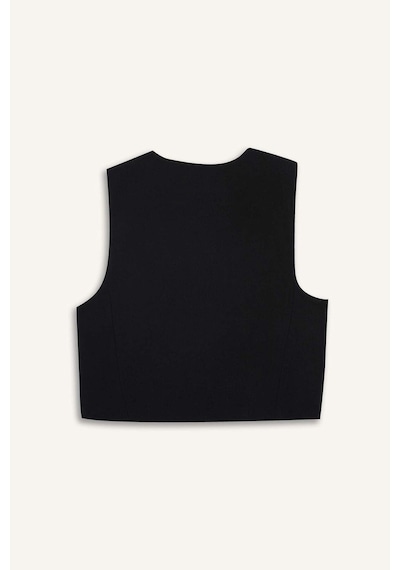 DeFacto Crop V Yaka Keten Karışımlı Blazer Siyah Yelek C7798AX25SMBK81