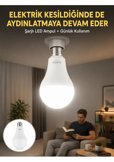 Acil Durumlar İçin Şarjlı Led Ampul 6400k Soğuk Beyaz 30 Watt Yeni Nesil Belirtilmemiş